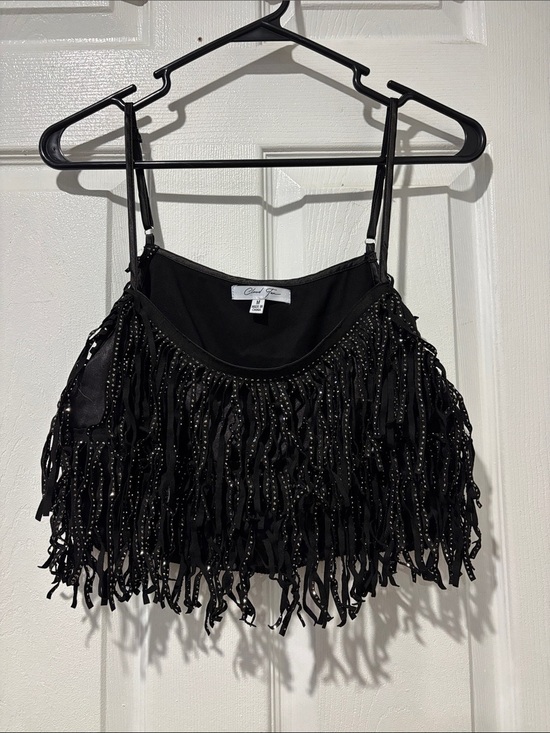 Cloud Ten Tops - Fringed Sequin Nashville Black Crop Top
